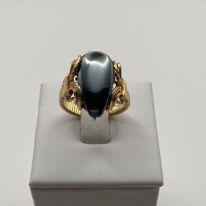 Vintage Hand Crafted 14K Gold Filled Wire Wrap Teardrop Hematite Ring 7 1/2